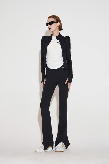 ANNAKIKI autumn black sports line split line short sunscreen jacket-ZHANG