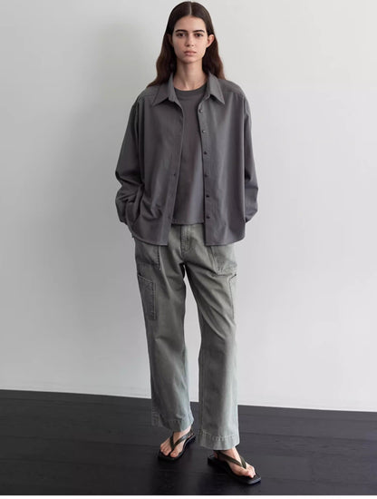 Nothing Written long short sleeve t-shirt cotton shirt-IVY!