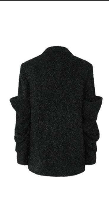 LEDIM W sutumn bright silk pleated black blazer jacket - Isy