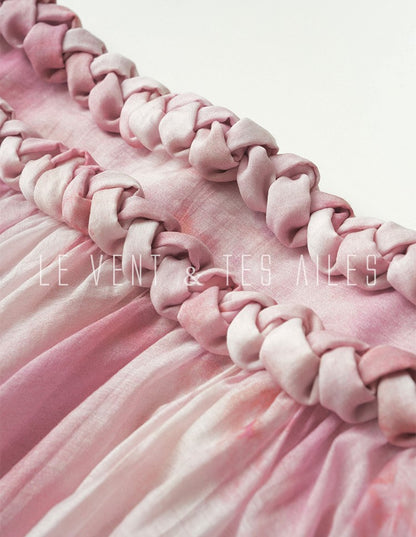 LE VENT&TES AILES Sakura Tencel Smudge Slip Skirt Loose Top Handmade-BECCA