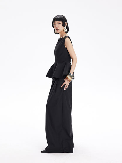 TINY IN Curved split wide-leg black trousers-SLUF