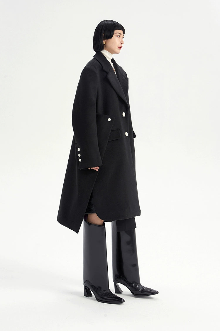 TINY IN Coat with large back hem and wool collar for women-ASHA