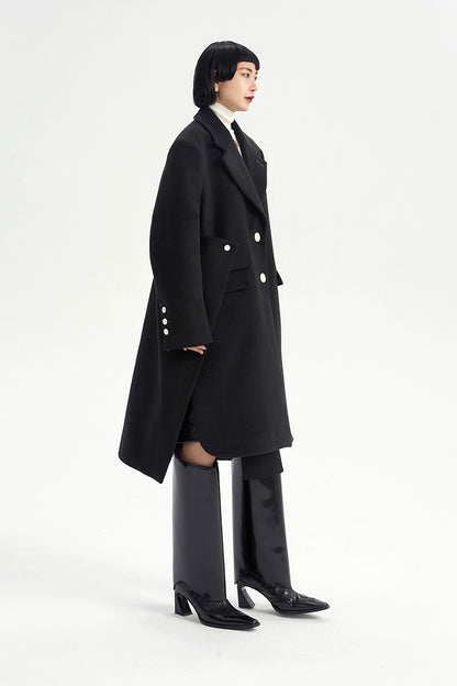 TINY IN Coat with large back hem and wool collar for women-ASHA