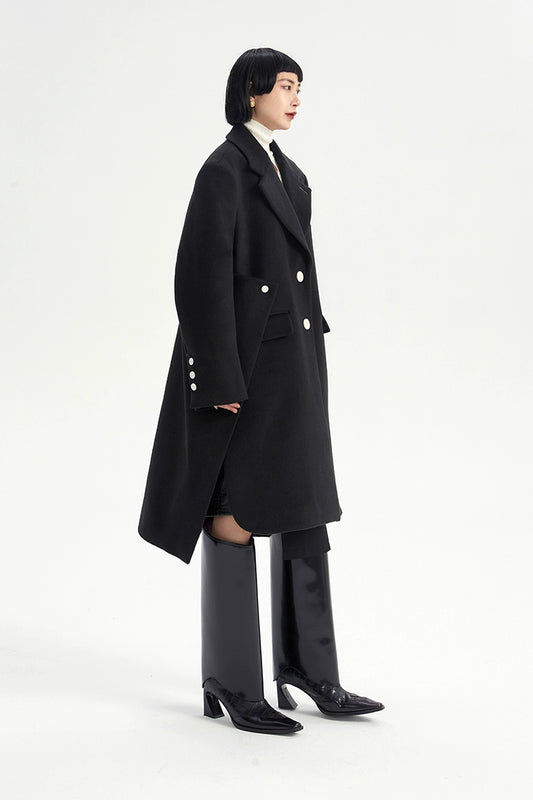 TINY IN coat with large back hem and wool collar for women-SUKI