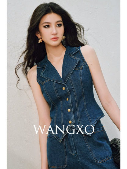 WANGXO | Airy Linen Cotton Blend Retro Denim Vest & Wide-Leg Pants Set  ZARA