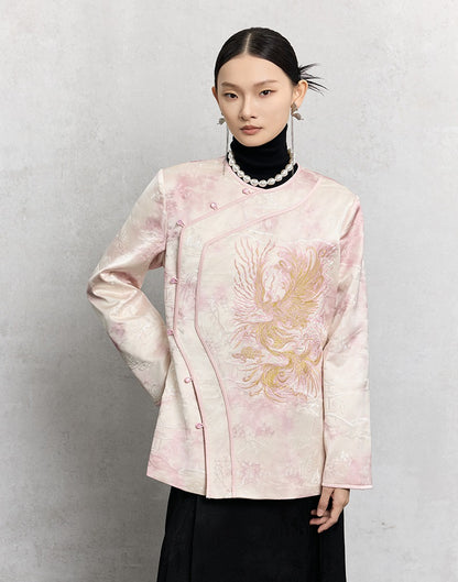 HECO 100% polyester pipa top  apricot phoenix tie-dye jacket women - guts.