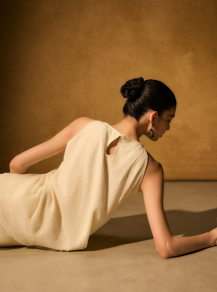 HECO Chinese style wrinkle elastic crew neck vest  age-reducing top - CAST.