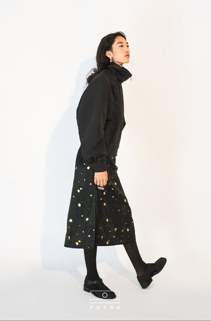 TUYUE Stand Collar Zipper Cropped Silhouette Jacket - HELEN.