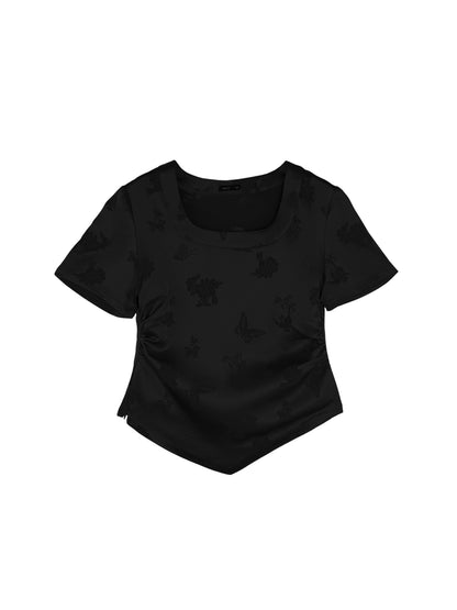 HECO Chinese Acetate Small Square Neck Short Sleeve Top- BEAK.
