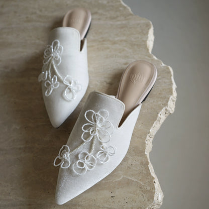 B-FEI women summer white beaded flat shoes-MOREU.