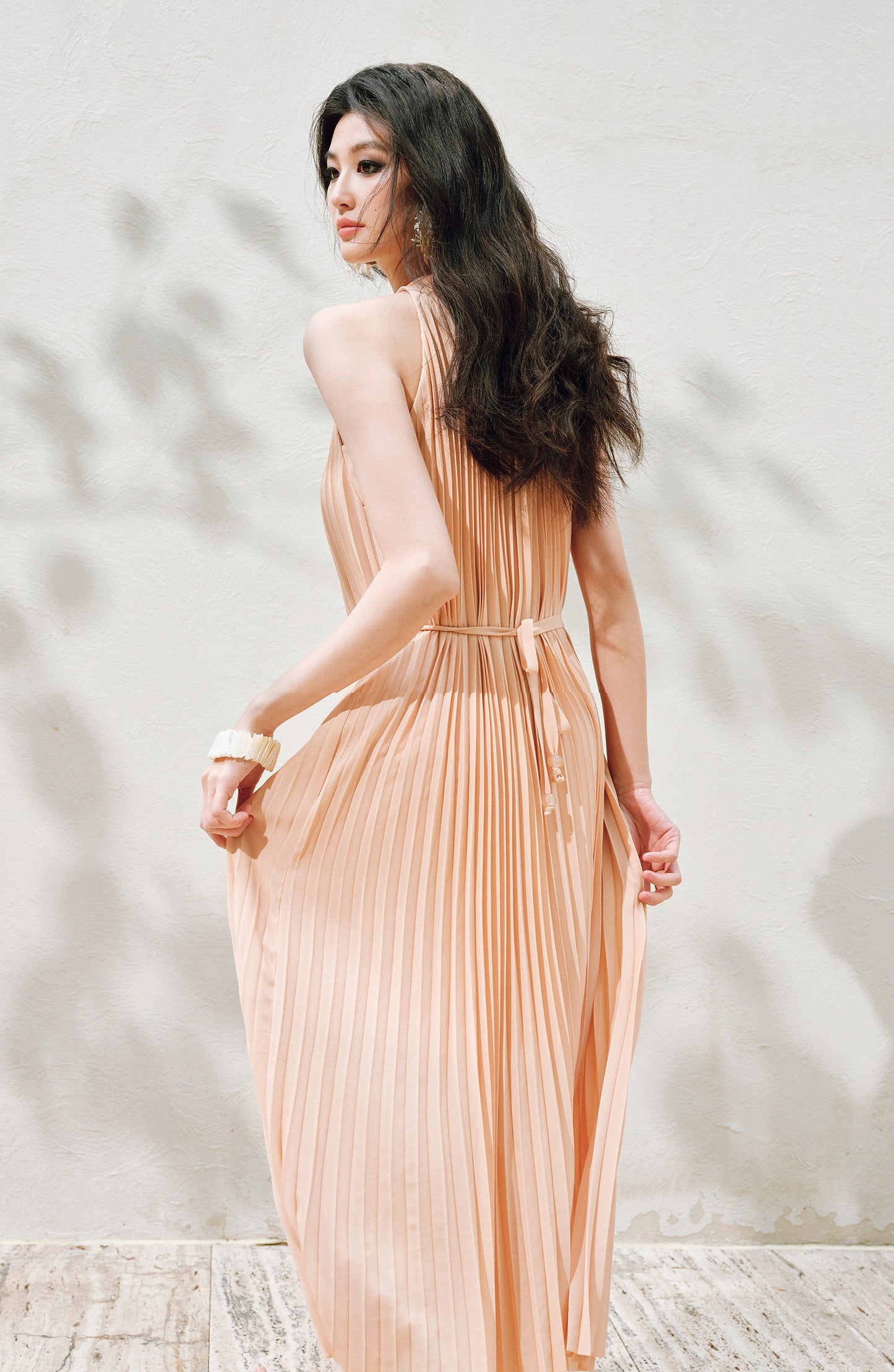 WANGXO | Natural Stone Beaded Halterneck Flowing A-Line Umbrella Skirt -ZENA