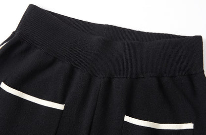 CHICHY Knitted Two-Piece Black Striped Knitted Cardigan Casual Pants-IFE