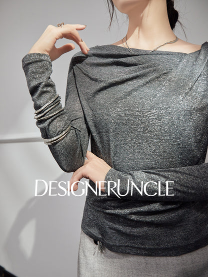 DGU "Ink Realm" gray long-sleeved loose commuting slimming and versatile high-end top - YAN.