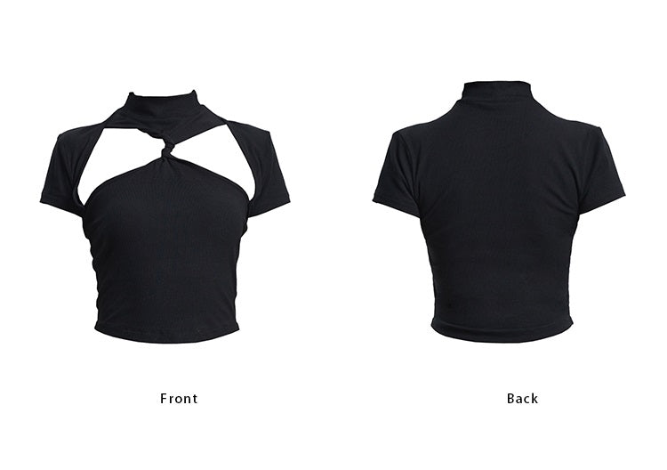 TINY IN black twisted cut-out women's summer cropped top-SIA