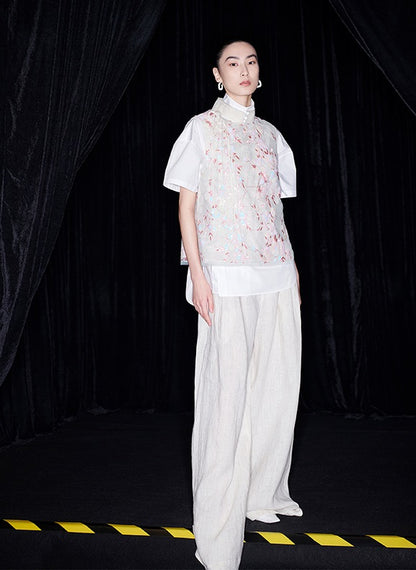 M essential Mackay designer beaded pavé embroidered linen vest - ELONIA.