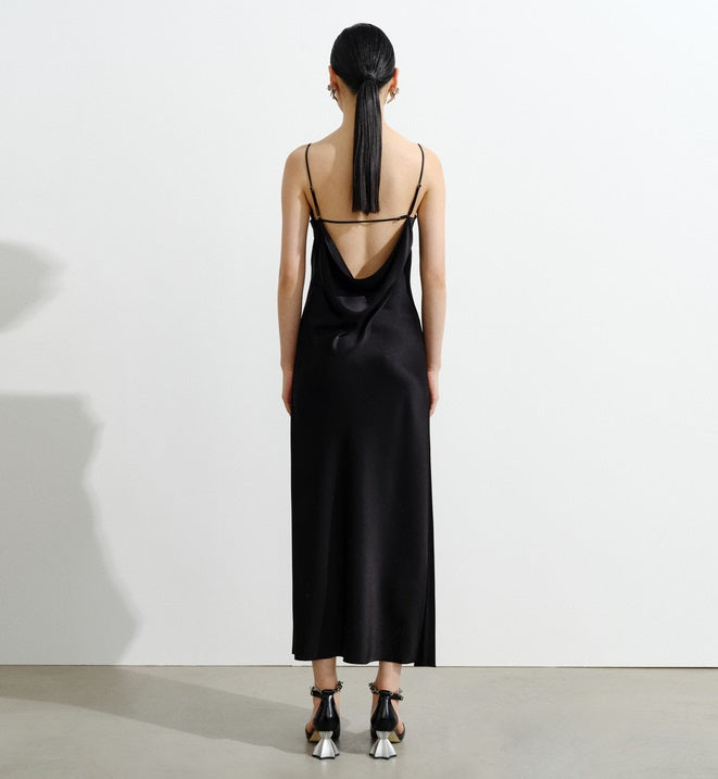 COMME MOI  Women's Black Acetate Open Back Dress - LEAH.