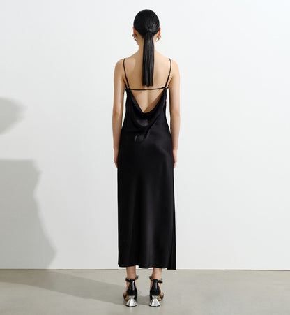 COMME MOI  Women's Black Acetate Open Back Dress - LEAH.