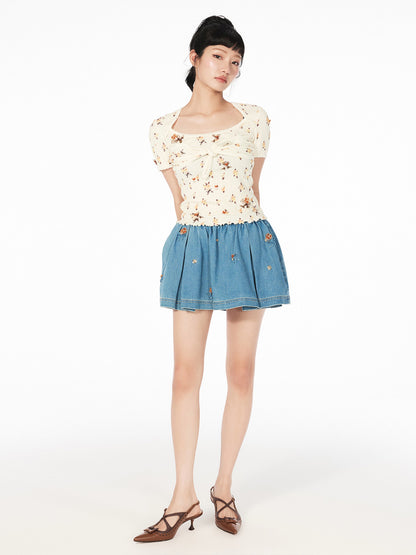 FAME square neck ruffled short-sleeved slim top - BAILEY
