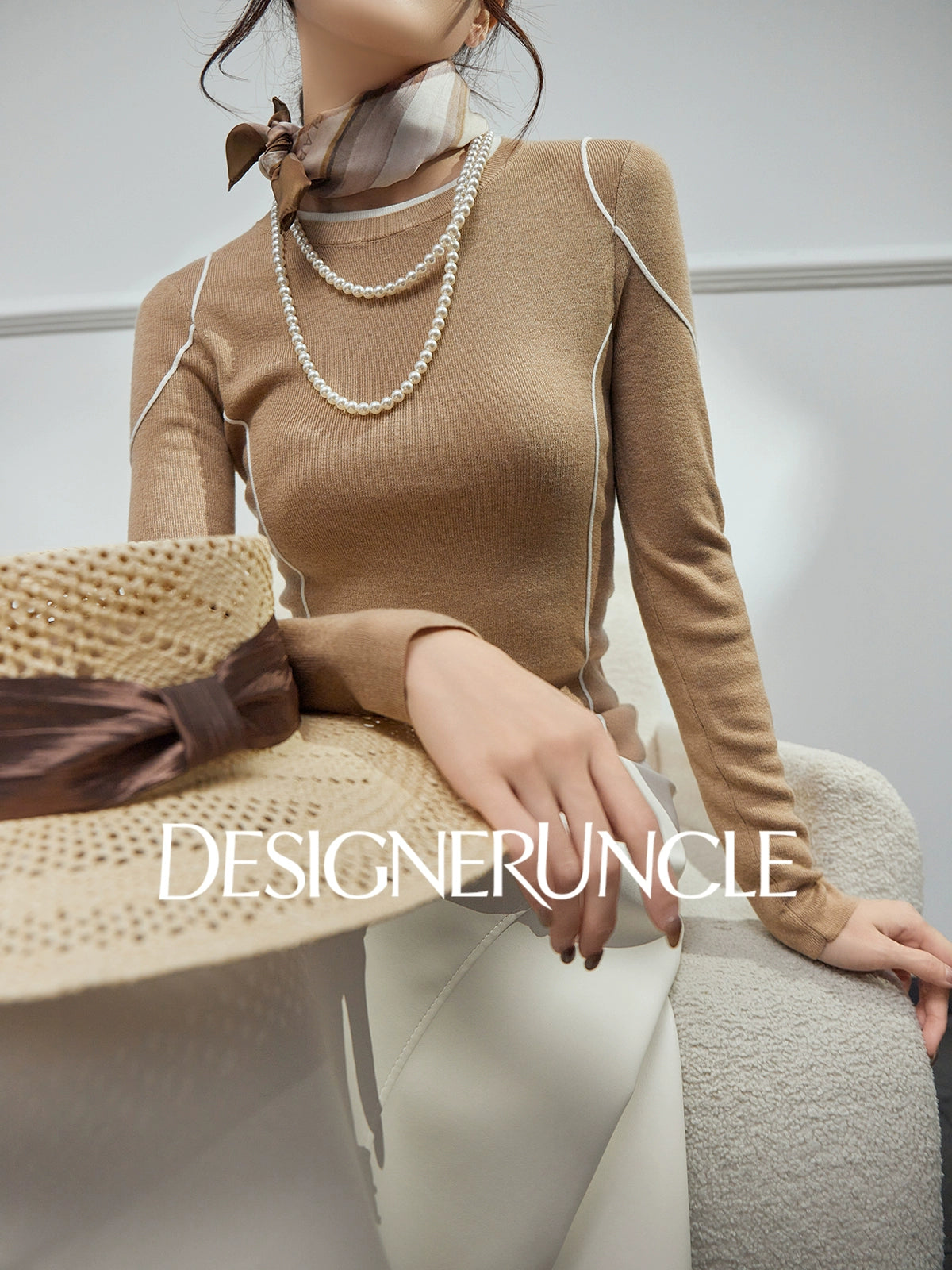 DGU| Camel sweater contrasting design light luxury niche inner with a slim knitted top - Stephanie.