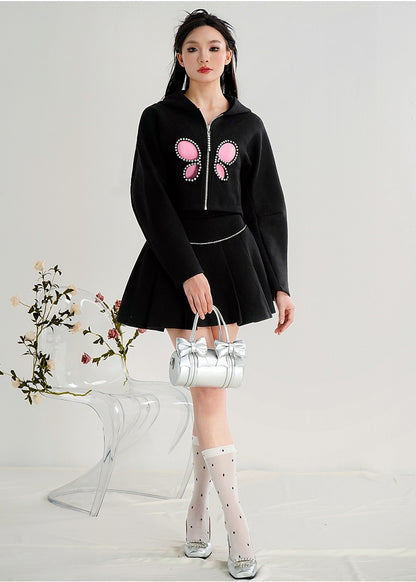 CHECOCRE Stubble Butterfly Cut-out High-waisted Pleated Two-piece Suit Set - OFFEND.