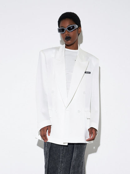 ANNAKIKI Designer White Acetate Print Loose Suit Jacket for Women - CRAVE