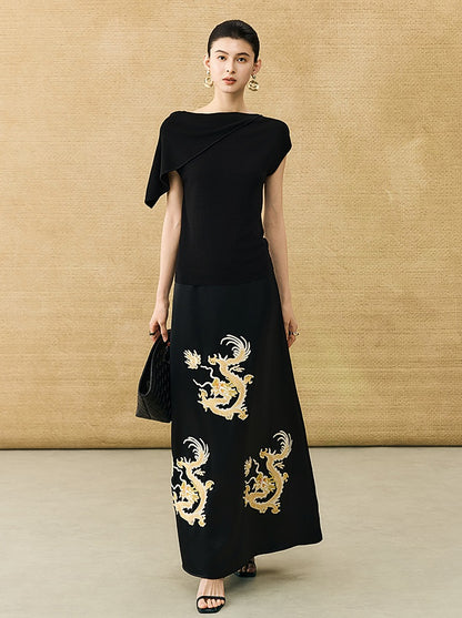 HECO Chinese temperament asymmetrical floating collar sleeveless base knit sweater - QUER.