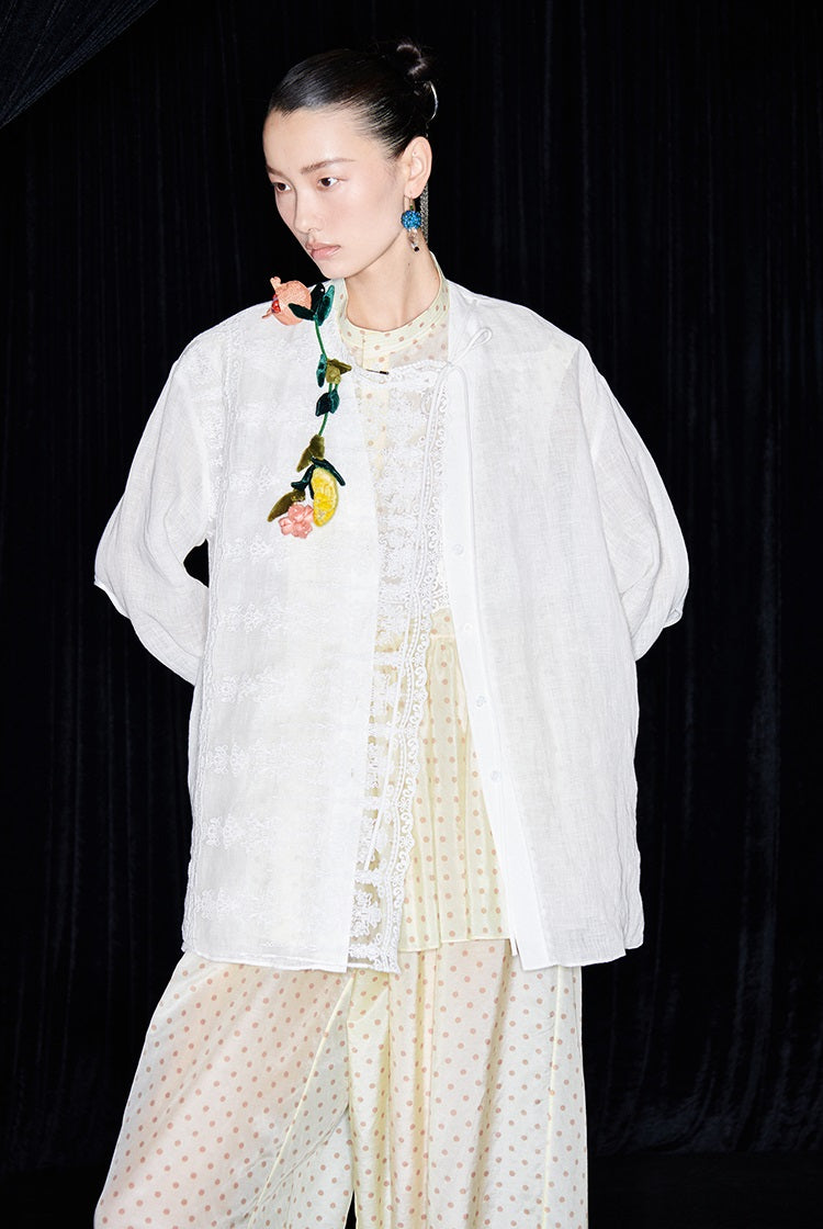 M essential Mackay designer polka dot silk cotton elasticated wide-leg trousers - YVONE.