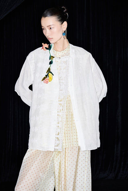 M essential Mackay designer polka dot silk cotton elasticated wide-leg trousers - YVONE.