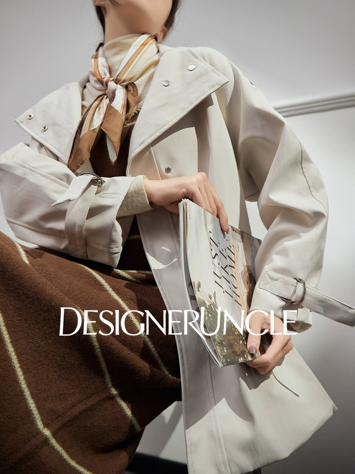 DGU "Suqi" beige trench coat loose mid-length commuter versatile slimming top - Charlotte.