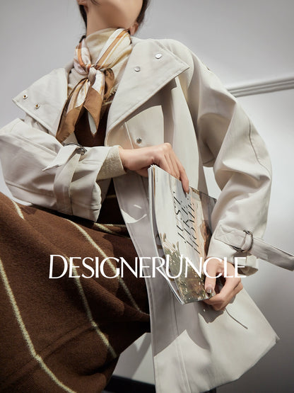 DGU "Suqi" beige trench coat loose mid-length commuter versatile slimming top - Charlotte.