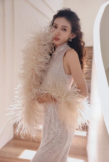 DOLLY Elegant Cream Fluffy Women Chic Shawl-LISSY