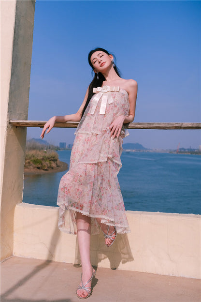 Wardrobes by Chen Luxury Floral Tube bow Maxi Summer Dress-Marilyn