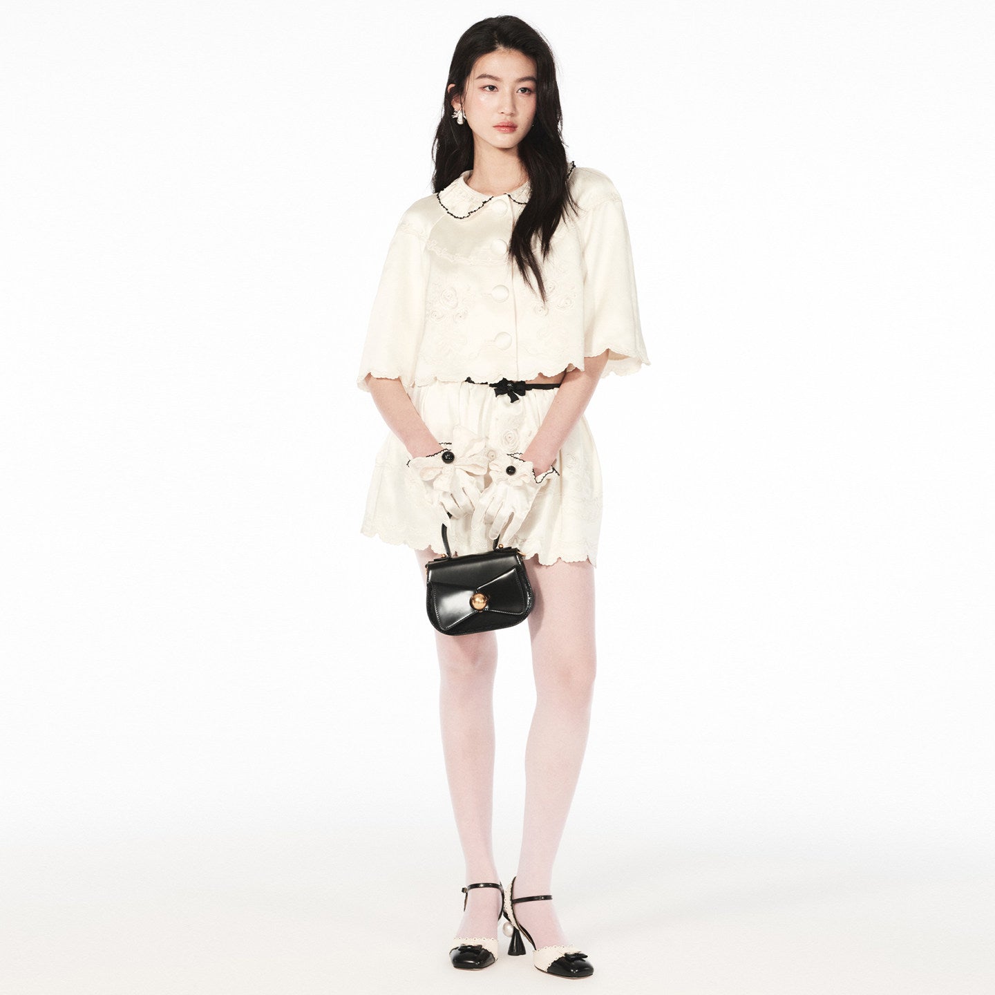 FAME embroidered satin short jacket top - AUSTIN