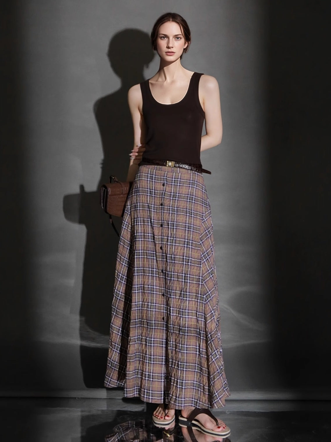 PIAOIN British Style Pattern Design A-Line Women's Fashionable Pleated Skirt -CHARLOTTE