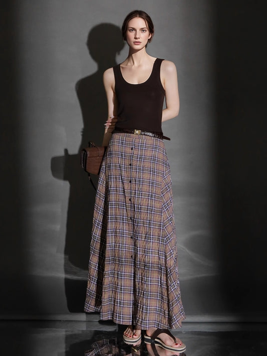 PIAOIN British Style Pattern Design A-Line Women's Fashionable Pleated Skirt -CHARLOTTE