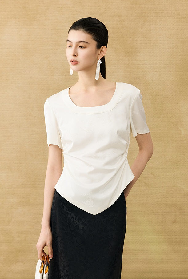 HECO Chinese Acetate Small Square Neck Short Sleeve Top- BEAK.
