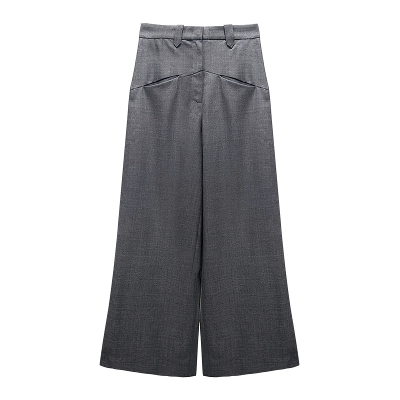 ANNAKIKI Gray Worsted Wool Wide-leg Pants Casual Pants-DEMI