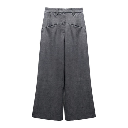 ANNAKIKI Gray Worsted Wool Wide-leg Pants Casual Pants-DEMI