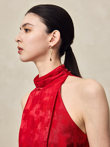 HECO Jacquard Cross Slit Pile Collar Red White Purple Crop Top Women - WORSHIP.