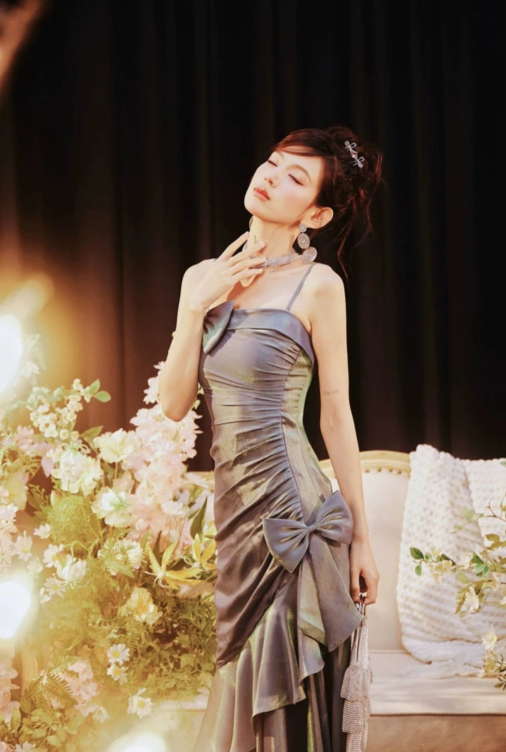 DOLLY Elegant French Style Sleeveless Off Shoulder Long Ruffle Banquet Dress-AUGUSTINA