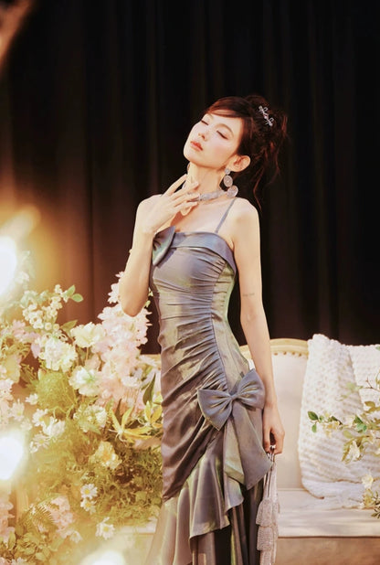 DOLLY Elegant French Style Sleeveless Off Shoulder Long Ruffle Banquet Dress-AUGUSTINA