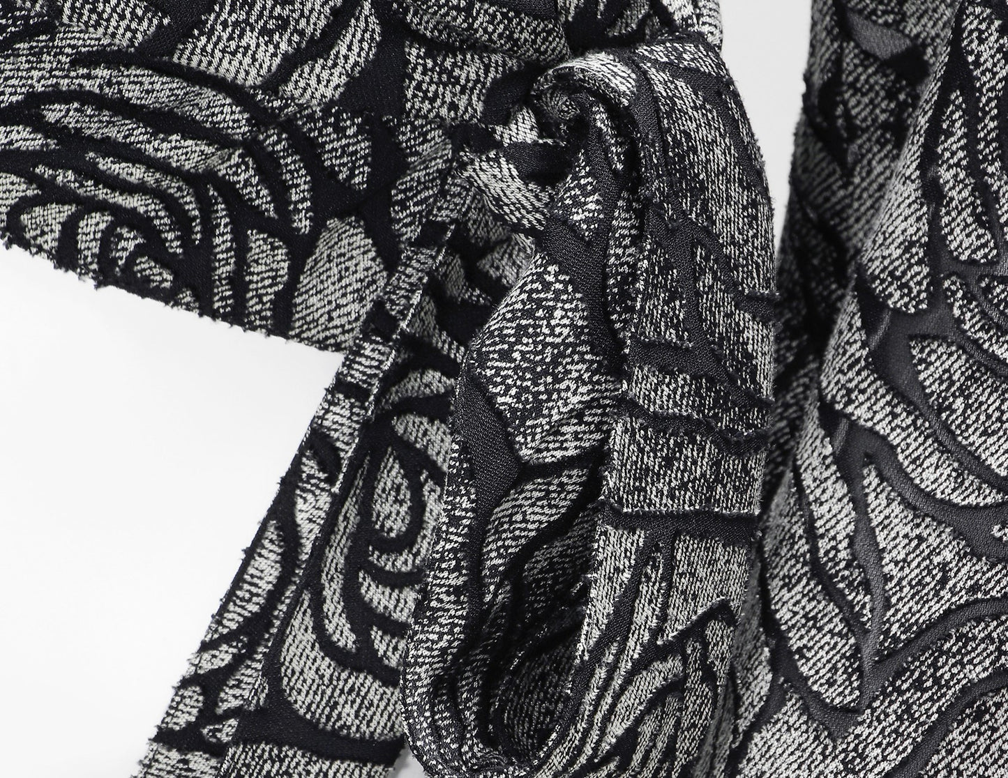 WANGXO | Rose Embossed Georgette with Cut Flowers Long Sleeve Cropped Shirt-SENA.