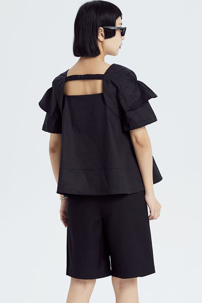 TINY IN double-sleeved vest two-piece women's two wear black Top-LIGHT