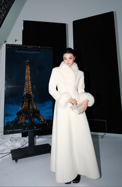 MEI SANGUAN alpaca fox fur collar woolen sleeve coat - ARIA
