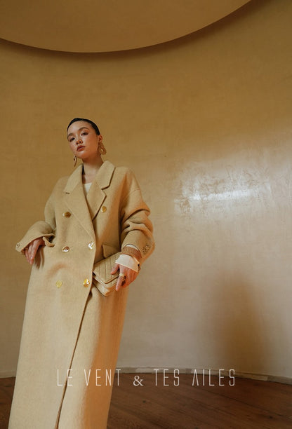 LE VENT&TES AILES Classic double-faced yak wool long winter coat-VIN.