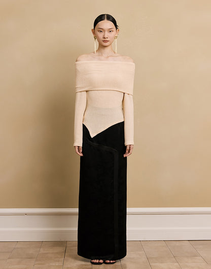 HECO stretch pleated off-the-shoulder long sleeve T-shirt - GRAD.