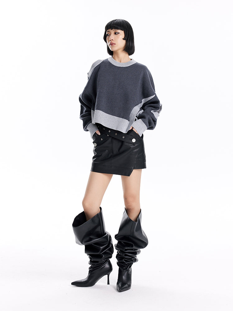 TINY IN women's loose dropped cut-out short sweater-MIE