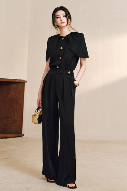 WANGXO | Skin-Friendly Fabric with High-End Metal Buckle Hand-Pinched Layered Urban Suit -NIXI