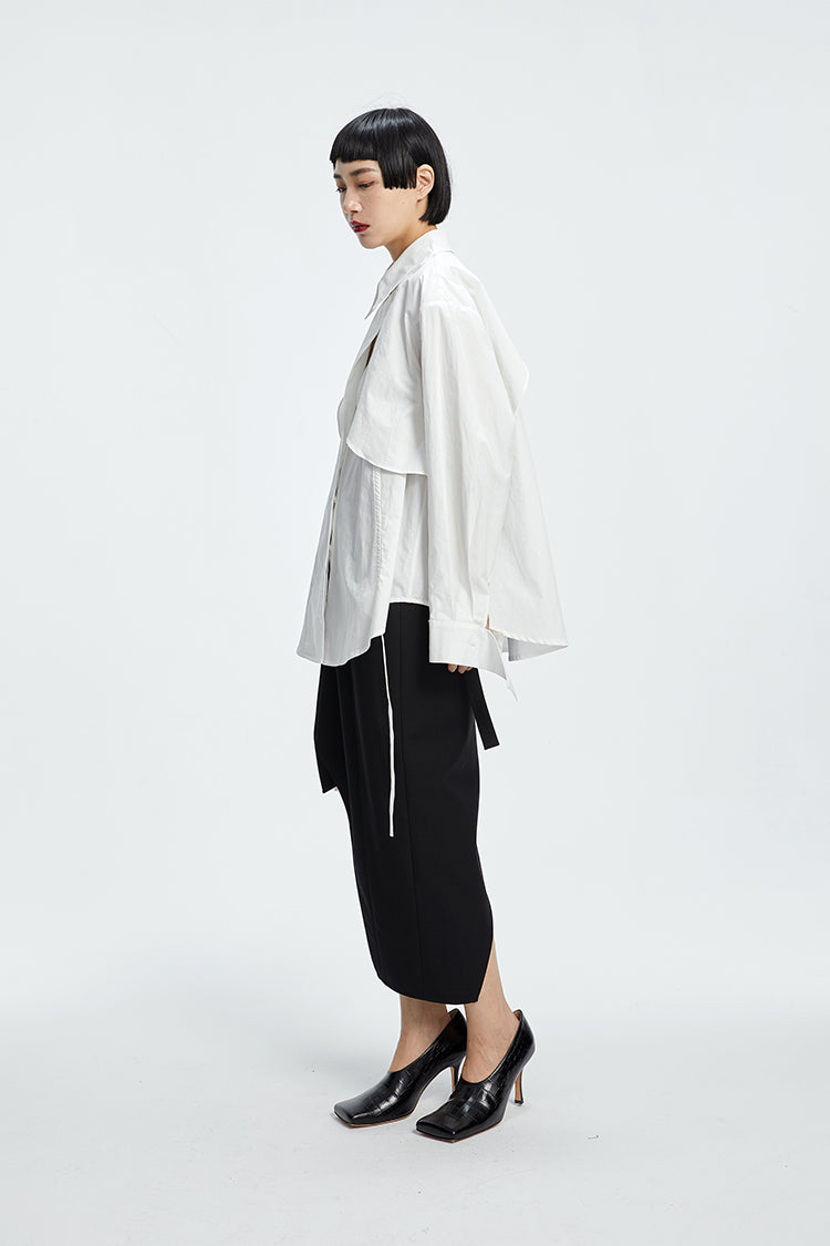 TINY IN  two irregular drawstrings waist cinching blue white shirts-DANTE