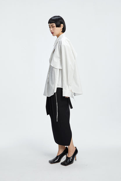 TINY IN  two irregular drawstrings waist cinching blue white shirts-DANTE